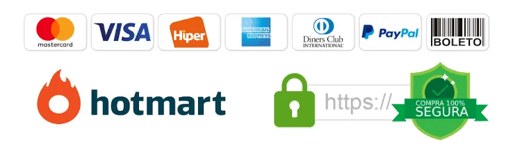 Pagamento seguro processado pela Hotmart — Pix e principais cartões